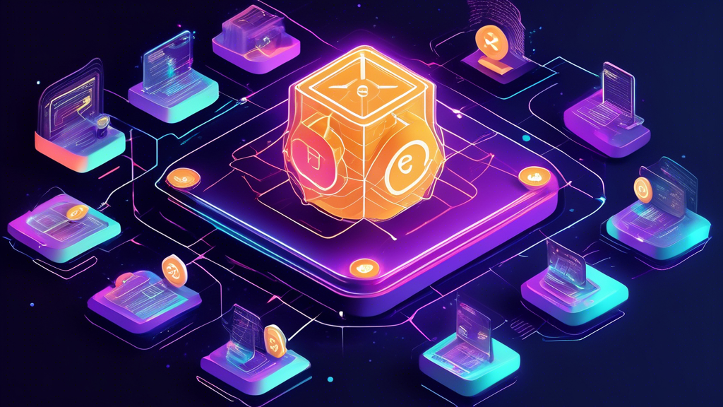 Create an image that showcases the future of Exodus Finance in the evolving crypto market. Incorporate visual elements such as cutting-edge technologies, futuristic user interfaces, and holographic displays of cryptocurrency trends. Include representations of partnerships and collaborations using interconnected lines and logos, and highlight community engagement through happy users interacting with digital platforms. The overall theme should be innovative, dynamic, and forward-looking, indicating the significant growth and advancements of Exodus Finance in the cryptocurrency world.
