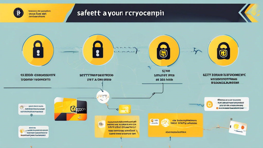 **DALL-E Prompt:** Create a visually engaging infographic that illustrates safety tips for buying cryptocurrency with a credit card without verification. Include elements such as a padlock symbol, a credit card, a Bitcoin icon, and key points like Protect Your Personal Information, Research Platforms Thoroughly, and Use Secure Internet Connections. The design should convey a sense of security and caution, featuring a modern and digital aesthetic, with a color palette that includes greens and blues to imply trust and technology.