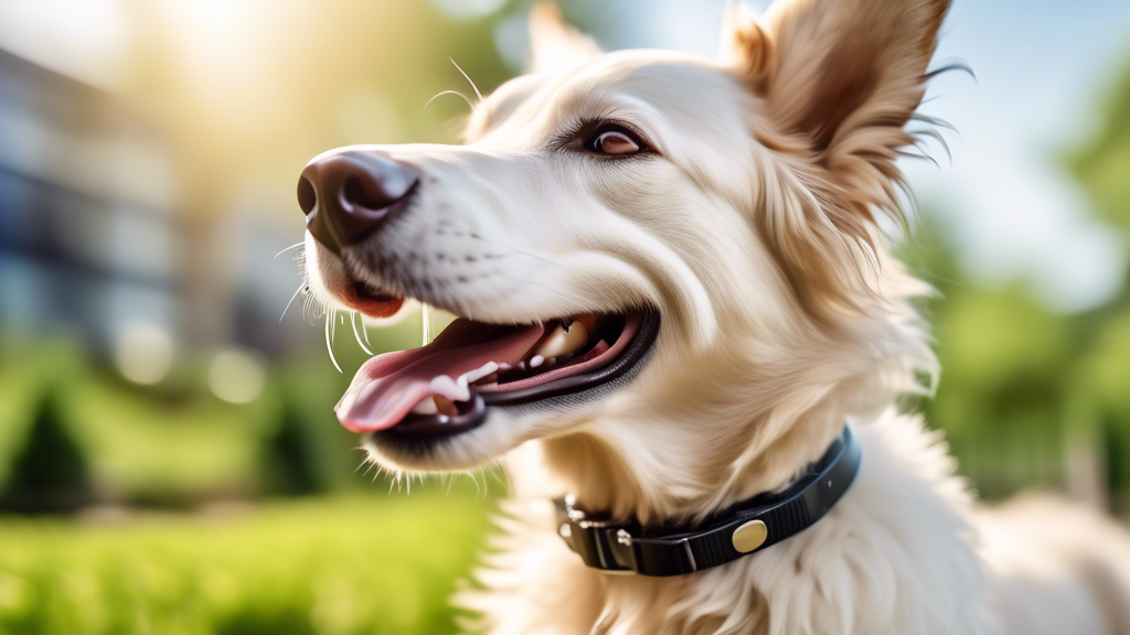 A close-up image showing a happy dog on a Biothane leash in a clean, sanitized outdoor setting. The dog