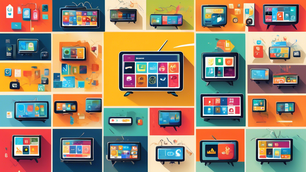 Create an illustration showing a diverse array of modern smart TVs, highlighting the factors to consider when choosing a DNS server: speed and performance, security and privacy, and compatibility with streaming services. Include icons or visual elements representing each factor, such as a lightning bolt for speed, a padlock for security, and popular streaming service logos for compatibility.