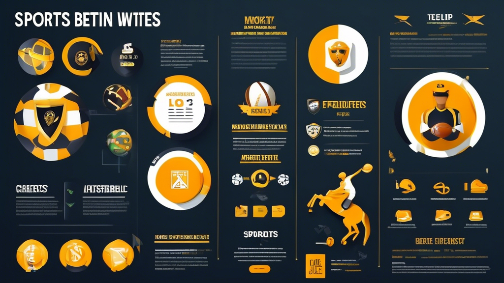 **DALL-E Prompt:** Create a visually engaging infographic highlighting the key features to look for in sports betting websites. Include elements like a sleek user interface mockup, icons representing a variety of sports (football, basketball, horse racing, etc.), imagery of promotional banners for bonuses and loyalty programs, symbols of security such as locks or shields, and customer support services like chatbots or help desks. The background should be vibrant and dynamic, evoking excitement around sports betting while clearly presenting these important features.