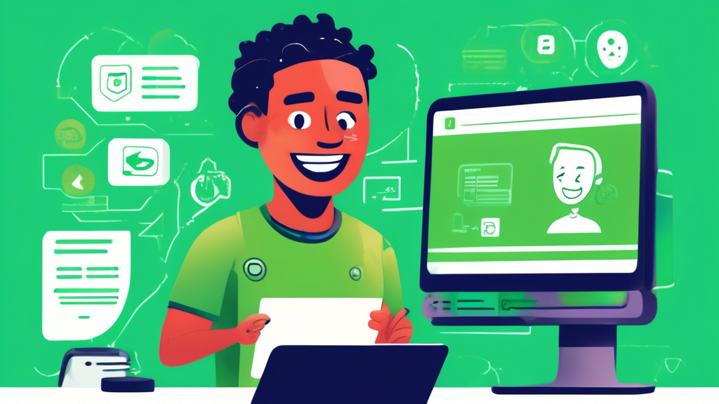 Create a digital illustration of someone facing a computer screen filled with error messages and warning icons. The person has a perplexed expression and is holding an instruction manual titled Proxy Browser Troubleshooting Guide. Include a split view where the other side depicts resolved success—clear screen, a green checkmark, and the person smiling with a thumbs up. Highlight elements like security shields and warning symbols to represent malicious proxies, as well as alternative icons such as VPN and Tor logos. Ensure the background has elements like network cables and Wi-Fi signals to emphasize the technical context.