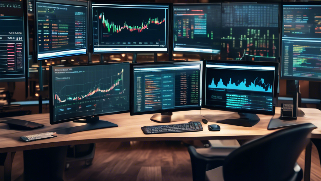 Create a detailed and dynamic illustration of a trading desk with multiple computer screens displaying various financial data. One of the prominent screens should show a visual comparison chart labeled IB Futures Margin vs. Other Financial Margins. Include compact charts or graphs depicting how IB Futures Margin crucially impacts leveraging trades and emphasizes risk management. In the background, depict a trader deeply engaged in analyzing this information, surrounded by financial documents and trading tools. Ensure the setting conveys the high-stakes and analytical environment of futures trading.