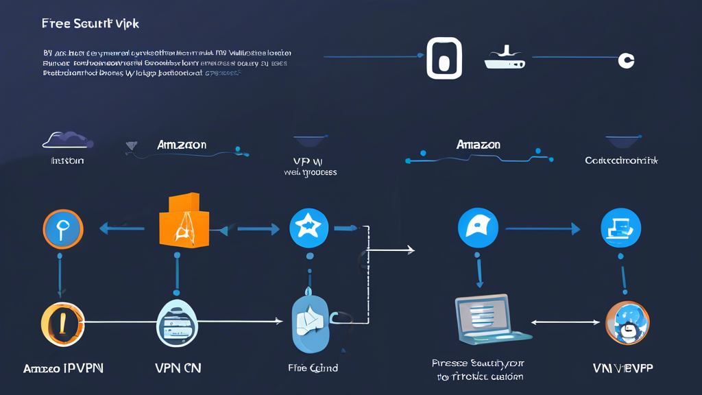 Illustration showing a step-by-step guide for installing and configuring a free VPN on an Amazon Firestick. The image should include visual representations of a download process, installation, and configuration steps, highlighting key actions to take. There should be icons or labels to signify the Firestick device, a silhouette of a padlock for security, and a checkmark for successful setup. The overall design should be clear and user-friendly, specifically aiming to help beginners understand the process.