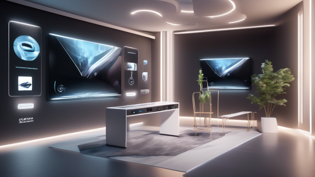 Prompt for DALL-E:

Create an image depicting a modern commercial virtual reality showroom for 2023. The scene should feature several state-of-the-art VR systems on display, each accompanied by detailed specification cards and user rating stars. Include a comparison chart on the wall that highlights key specifications, performance metrics, and top features of these VR systems. The overall atmosphere should be sleek and futuristic, emphasizing the cutting-edge nature of the technology.