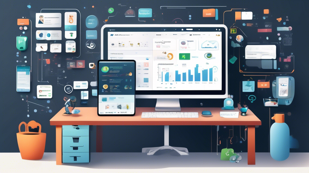 Create an image that portrays a mobile app developer workspace, featuring a computer screen displaying a COPPA compliance dashboard. Surround the workspace with various tools and verification icons, illustrating ongoing monitoring. Add visual elements like check marks, padlocks, and compliance certificates scattered around, symbolizing secure and COPPA-compliant practices. Include a side panel displaying popular mobile apps with notes on their successful compliance. The setting should be modern and organized, emphasizing a proactive approach to maintaining COPPA compliance. Keywords: coppa apps, compliance tools, monitoring.