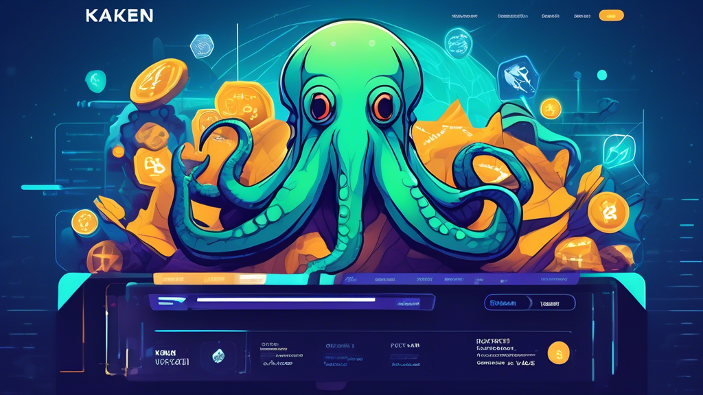 Create a detailed illustration showcasing Kraken as a reliable and secure crypto margin trading platform. The image should feature a balanced, professional design highlighting Kraken