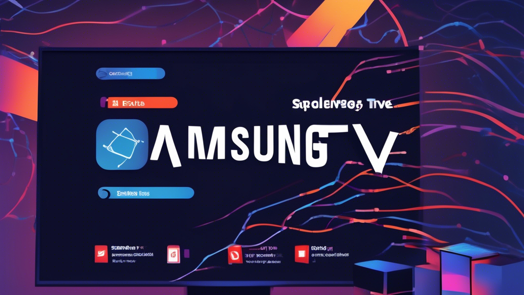 Create an image showing a Samsung TV with Netflix on the screen, and behind it, an abstract digital flow representing different DNS servers like Google DNS, OpenDNS, Cloudflare, etc. Each DNS server is depicted with an icon/logo and digital network lines connecting them to the TV. The foreground has text labels for the DNS servers with short pros and cons listed next to them. The overall color scheme should be tech-themed, focusing on a feeling of seamless connectivity and enhanced performance.