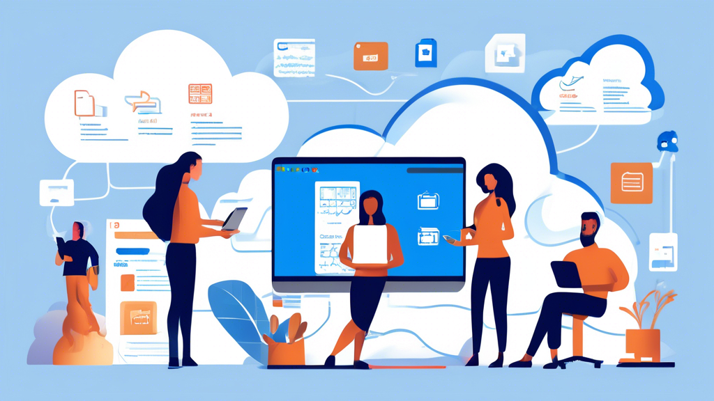 DALL-E Prompt: Create an image of a modern office setting where team members are seamlessly working together on various devices (laptops, tablets, smartphones), all connected to a cloud storage interface labeled Dropbox Business. Highlight the concept of scalability by showing a dynamic storage bar that