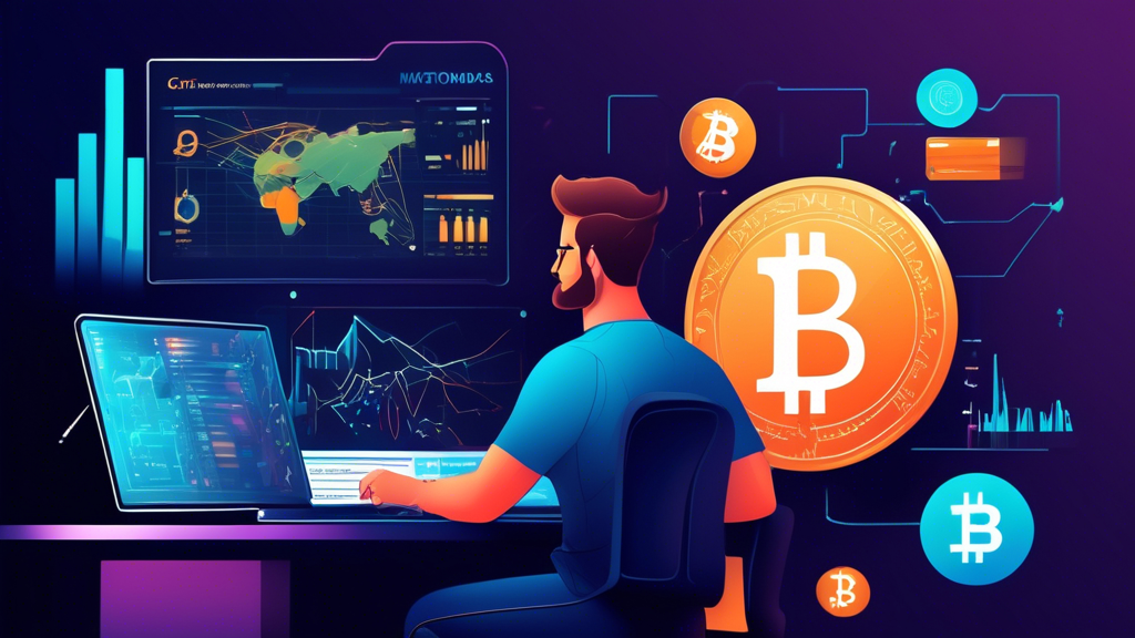 Create an image depicting a person confidently interacting with a digital interface on a computer screen labeled 