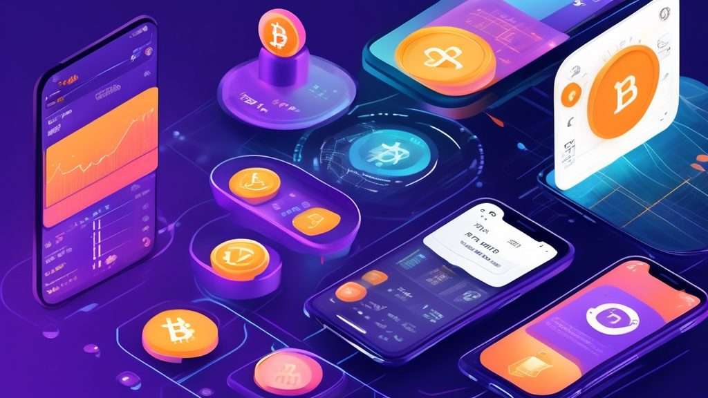 Create an image that illustrates the top features of the best apps to trade crypto. The image should include a clean, user-friendly mobile interface showing a crypto trading dashboard, icons representing advanced security measures (like locks or shields), graphs and charts indicating real-time data and advanced trading tools, price tags showing low fees and transparent pricing, and a variety of cryptocurrency symbols (such as Bitcoin, Ethereum, and Litecoin). The background should be modern and futuristic, suggesting the cutting-edge nature of these apps.
