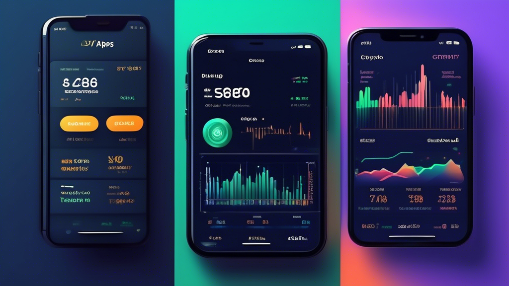 Create an image that showcases a side-by-side comparison of three top-rated crypto trading apps for 2023. Each app should be depicted on a modern smartphone screen with its unique interface visible. Highlight key features such as user-friendly design, security measures, advanced trading tools, and a variety of cryptocurrencies. Include a section for pros and cons for each app, with user ratings and expert recommendations visible in the background. Emphasize the idea of getting started with the best app through visually clear call-to-action buttons or icons. The overall aesthetic should be sleek and professional to appeal to tech-savvy crypto traders.