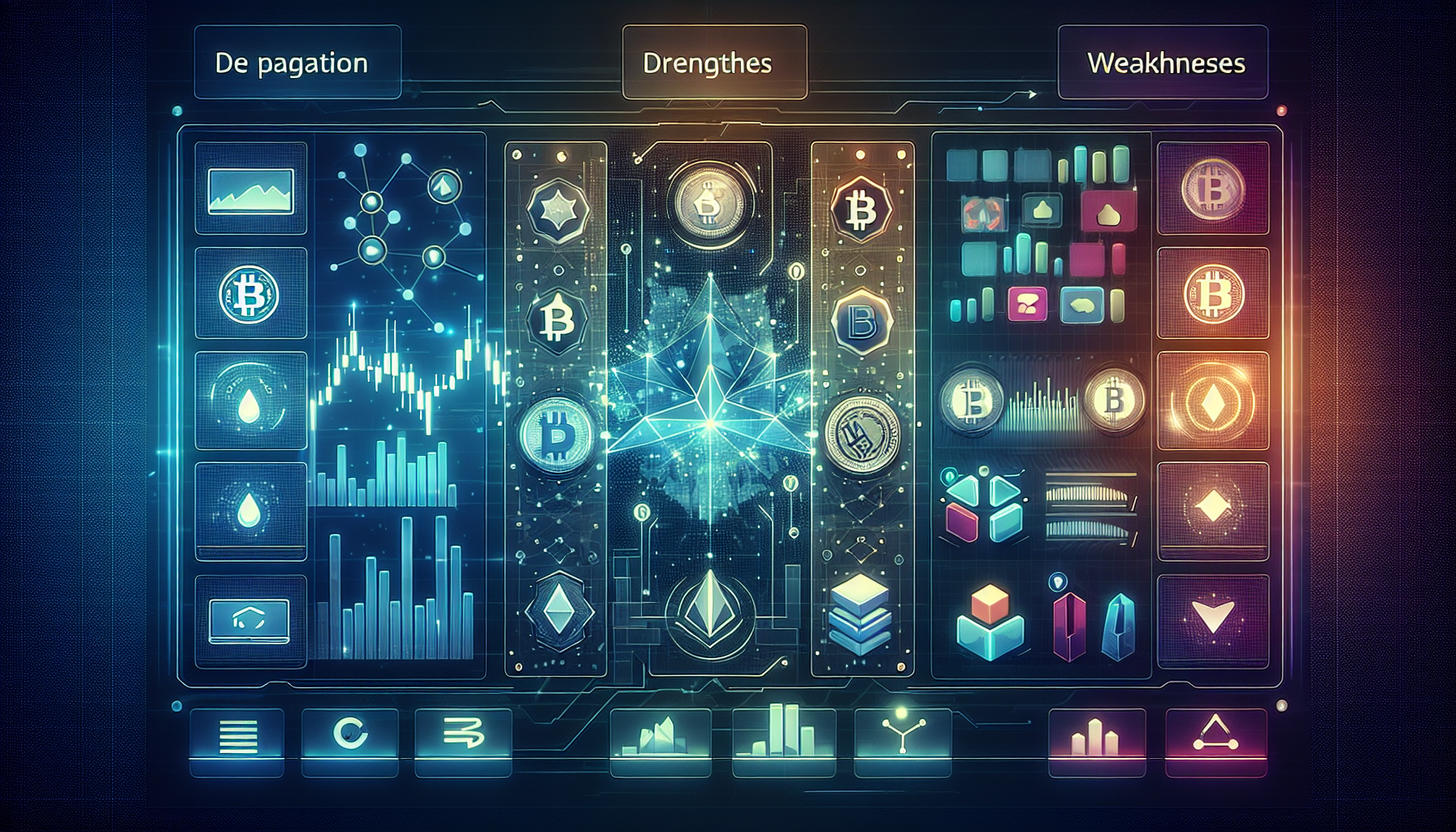 Create an image depicting a modern, detailed comparison of the top crypto demo trading apps for 2023. The visual should include a sleek comparison chart with pros and cons for each app. The backdrop can feature stylized digital interfaces and icons representing different cryptocurrencies to highlight the tech-focused theme. Ensure the image conveys a sense of ease in user experience and appeals to varying levels of trading experience.