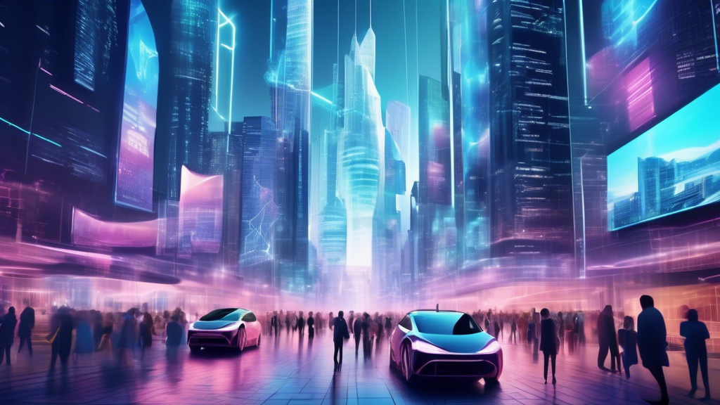 Create an image showing a futuristic cityscape where finance-based cryptocurrency is seamlessly integrated into everyday life. Show advanced holographic screens at street corners displaying cryptocurrency market trends and news. People are making transactions using digital wallets on smart devices. Highlight innovations such as autonomous vehicles and drones carrying out deliveries, all powered by blockchain technology. The city should feature a blend of modern architectural designs with an emphasis on transparency and security, symbolizing the futuristic economy driven by finance-based cryptocurrency.
