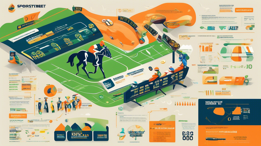 Create an informative and visually appealing infographic that showcases essential strategies for increasing your odds in sportsbet racing. The design should feature elements such as race statistics analysis, an overview of different betting types (like win, place, show), and tips for effective bankroll management. Incorporate vibrant colors and icons related to horse racing and betting, making it easy for viewers to understand and apply these strategies to maximize their winnings. Include playful elements like racehorses and betting slips to enhance engagement.
