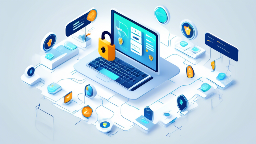 Create an image that represents the concept of high security and regulatory compliance in a white label exchange platform. Show a digital trading platform dashboard with padlocks, shields, and regulatory checkmarks symbolizing advanced security features and adherence to industry regulations. The background can include elements like secure servers and compliance certificates to emphasize trust and legal operation.