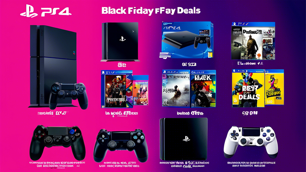 Create an image showcasing the top Playstation 4 Black Friday 2022 deals from leading retailers like Amazon, Best Buy, Walmart, and GameStop. The image should include a visually appealing breakdown of deals for Playstation 4 consoles, bundles, and games. Emphasize a detailed comparison of savings found in online offers versus in-store offers, using vibrant colors, brand logos, and price tags to highlight exceptional bargains.