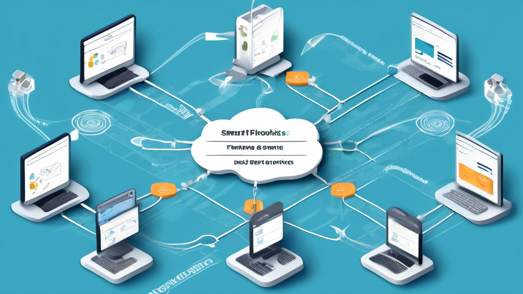 Create an illustration that visually explains the technical workings of a SmartDNS proxy. The image should depict a simplified flowchart showing the step-by-step process of how a SmartDNS proxy routes internet traffic. This includes showing a user device connecting to a SmartDNS server, which then directs traffic to the intended website or service, bypassing geo-restrictions. Include labels and brief annotations for each step. The visual style should be clean, modern, and easy to understand, with elements like devices, servers, and globe icons to represent different aspects of web routing.