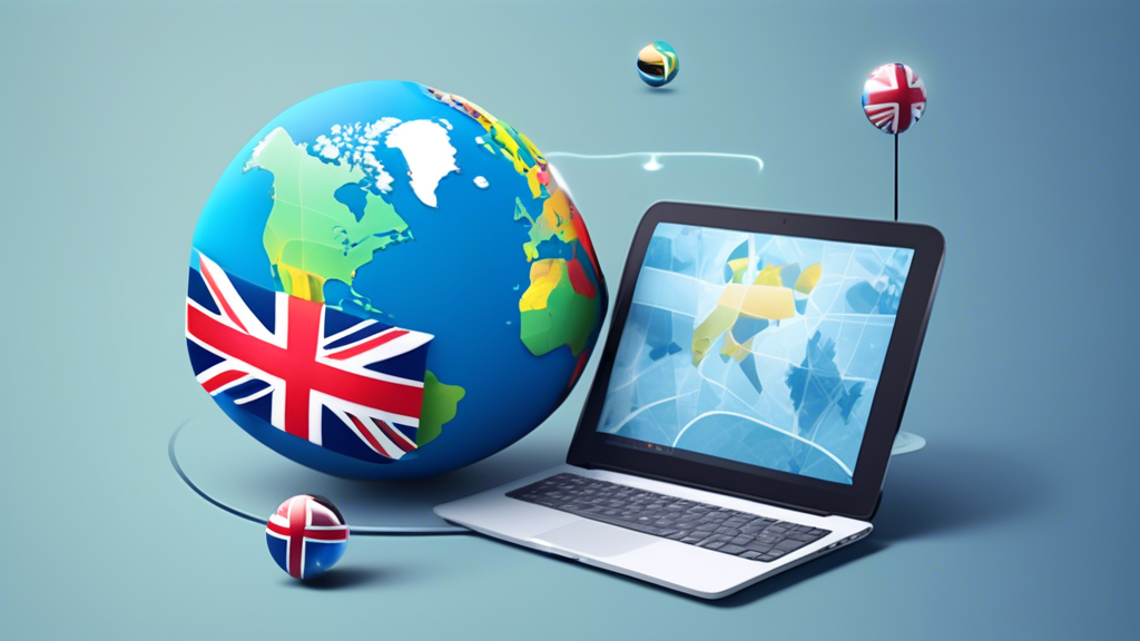 Create an image showcasing the benefits of using a SmartDNS Proxy. The scene should illustrate enhanced content accessibility and geo-unblocking, improved streaming speed and quality, and the privacy/security advantages of a SmartDNS Proxy. For content accessibility, include a globe with various country flags symbolizing unblocked access to global content. For improved streaming, depict devices streaming in high quality with buffer-free playback. For privacy and security, incorporate abstract elements like secure locks and encrypted data flows. The overall style should be modern and tech-savvy.