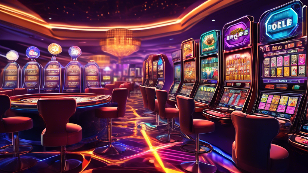 **Prompt for DALL-E:**

Create a vibrant and engaging image of a diverse selection of games in a top crypto casino. Include a variety of game types such as colorful slot machines, an elegant live dealer table with players, and a digital roulette wheel. Highlight the presence of exclusive crypto-based rewards and bonuses with eye-catching icons or badges featuring popular cryptocurrencies like Bitcoin and Ethereum. Additionally, showcase elements of a loyalty program or VIP perks with symbols like crowns or stars to indicate enhanced rewards for regular players. The background should evoke a high-tech, secure online environment with subtle blockchain and encryption motifs.