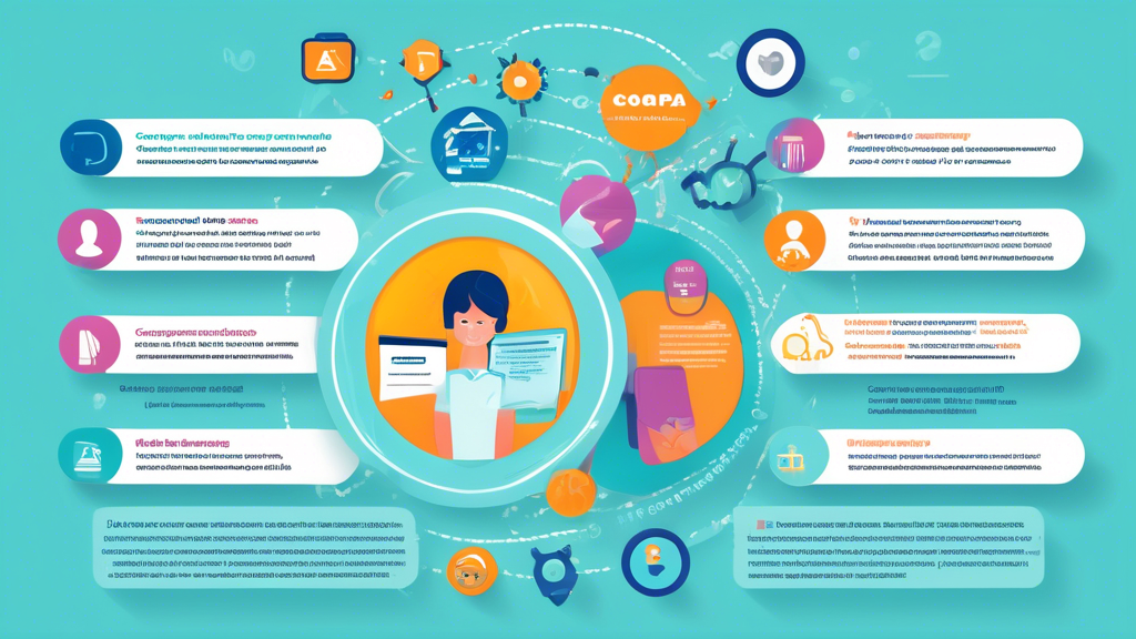 Create an image featuring a detailed infographic highlighting the core provisions and compliance requirements of COPPA (Children