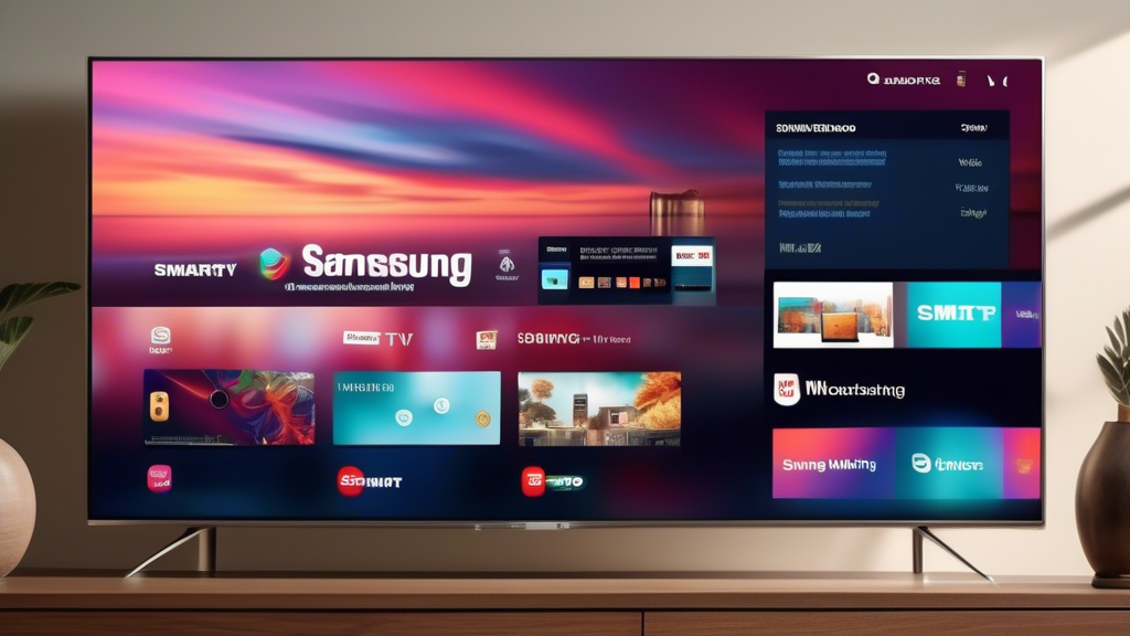 Prompt: A diverse array of smart TVs from different brands like Samsung, LG, and Sony displayed together, each showing a step-by-step guide with detailed settings on how to configure a DNS server. Include screenshots or illustrations of settings menus for each brand, highlighting key steps and buttons to press. The background should feature a cozy living room setup with the smart TVs prominently placed.