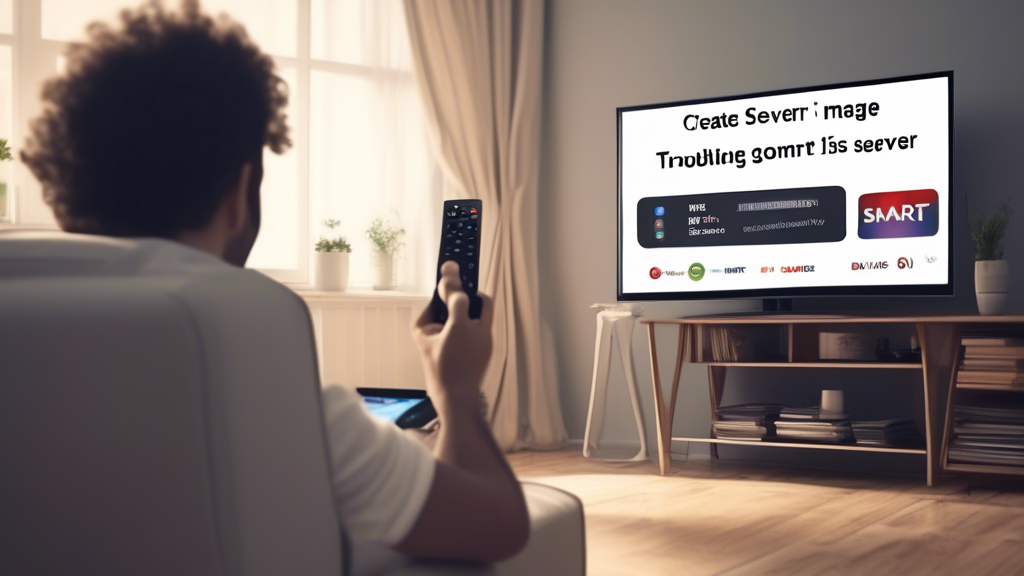 Prompt for DALL-E:

Create an image that illustrates the concept of troubleshooting common DNS server issues on a smart TV. The image should feature a modern smart TV displaying an error message related to DNS server configuration. A person is seen using a remote control, looking at a step-by-step guide on the TV screen. The background should include elements like a router and a home living room setting, symbolizing typical troubleshooting scenarios. Clear visual cues, such as warning icons and checklists, should be present to emphasize the troubleshooting aspect.
