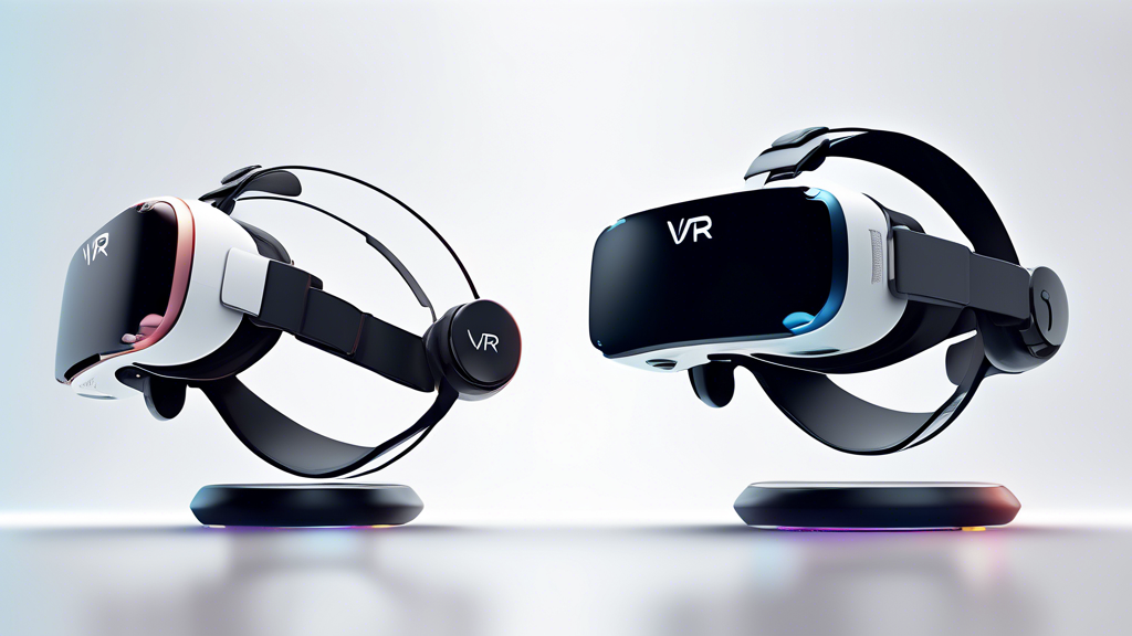 Create an image showcasing three different VR headsets prominently labeled as 