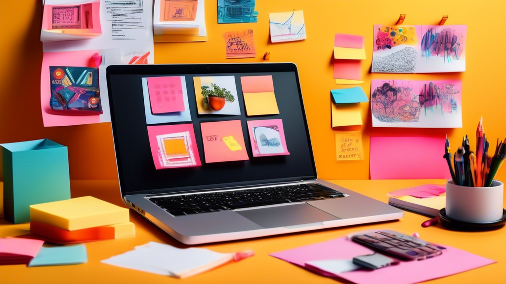 Create an image that visually represents the process of crafting compelling content for social media ads. Show an engaging workspace with a laptop displaying various social media ad designs featuring eye-catching graphics and vibrant colors. Include elements like sticky notes with brainstorming ideas, a notepad with engaging copy examples, and a smartphone showcasing a well-placed call to action. The overall atmosphere should convey creativity and strategy, emphasizing the importance of captivating visuals and impactful messaging in social media advertising. Use a bright and modern aesthetic to attract attention.