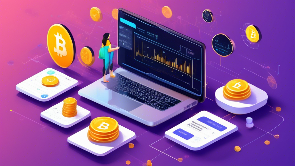 Create an image depicting a step-by-step guide for beginners on how to start with Bybit Futures. The scene includes:

1. A user registering and verifying their account on a laptop.
2. Illustrations of cryptocurrency logos symbolizing the deposit of funds.
3. A detailed visualization of selecting and customizing futures contracts, showing how to open and close positions.

Incorporate user interface elements from the Bybit platform to ensure clarity and authenticity, using bright and engaging colors to make the process approachable for beginners.