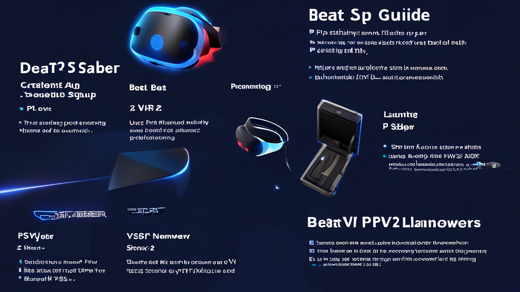 Prompt for DALL-E:

Create an image of a user-friendly setup guide for Beat Saber on PSVR2. The image should depict a step-by-step infographic showing the process from unboxing the PSVR2 to launching the game. Include visuals of connecting the PSVR2 hardware, calibrating the system, and starting Beat Saber, with tips for newcomers highlighted. The design should be clean, modern, and engaging to attract both new and advanced players. Incorporate icons of downloadable content (DLC) and update notifications to suggest continuous engagement with the game.