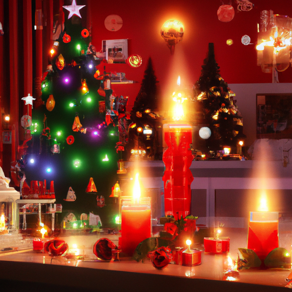 Create an image that blends the timeless charm of candle Christmas tree lights with modern holiday decor themes. The scene should showcase a beautifully decorated Christmas tree adorned with both traditional candle lights and contemporary ornaments. Incorporate DIY elements like realistic battery-operated LED candles mixed with elegant, modern decorations. The ambiance should be warm and inviting, highlighting the harmonious fusion of old and new in holiday design.