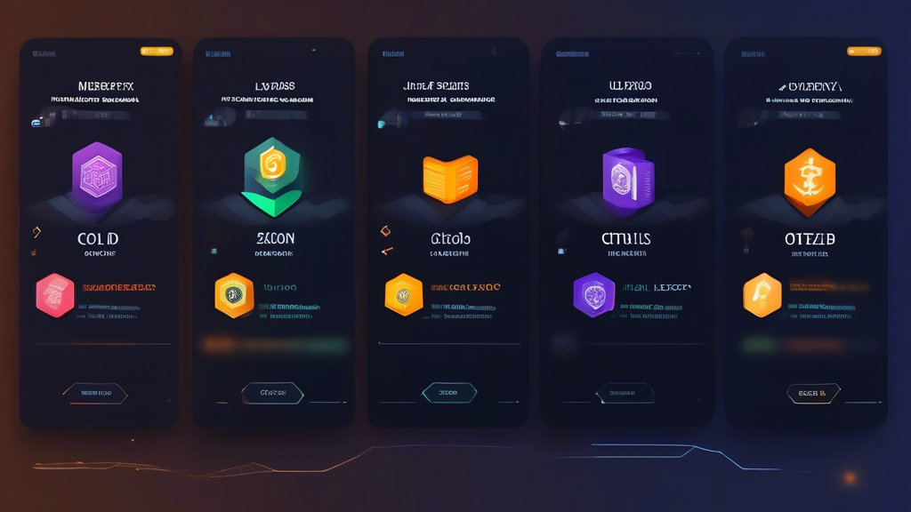 Create an image that showcases a comparative summary of the best crypto wallets in 2023. The image should feature a sleek, modern background with two main sections: one highlighting leading hot wallets like MetaMask and Trust Wallet, and the other focusing on popular cold wallets such as Ledger Nano X and Trezor. Include visual icons for security features, user experience, and cost for a quick overview. The design should be clean and professional, with vibrant colors that catch the eye.