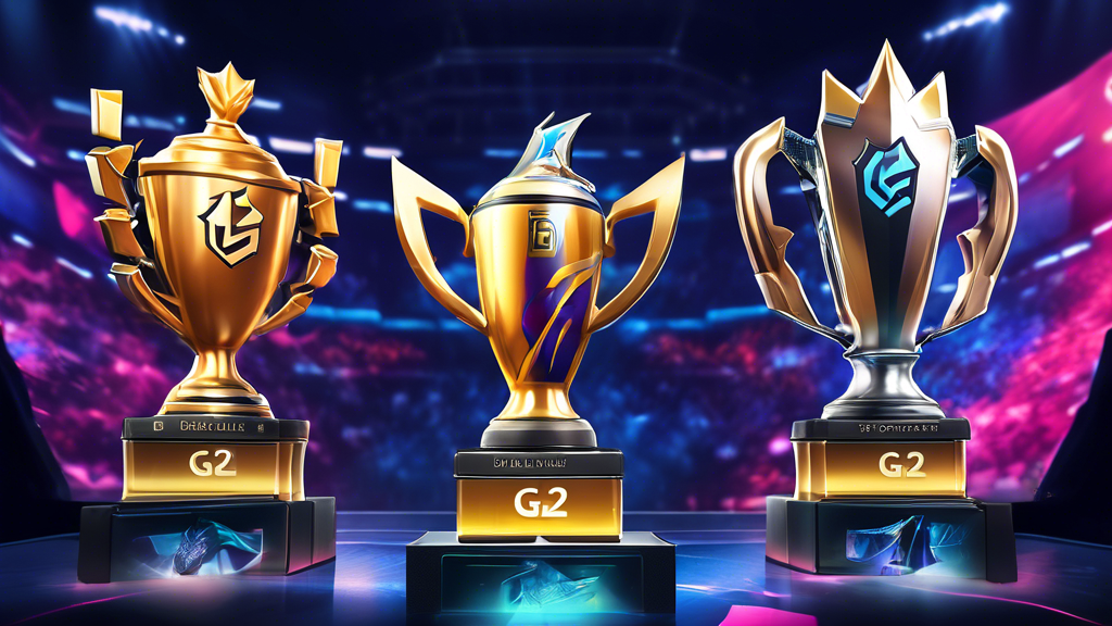 **Prompt for DALL-E:**

Create an image celebrating the landmark achievements and championship titles of G2 Esports. Depict a vibrant, energetic scene showcasing G2 Esports