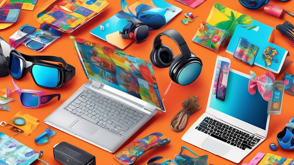 A vibrant digital collage depicting a variety of tools and websites essential for comparison shopping, alongside eye-catching icons for seasonal sales, discount tags, coupons, and promo codes. Show images of people using their laptops and smartphones to hunt for the best deals on PS4 VR headsets, emphasizing colorful and dynamic elements that highlight savings and smart shopping strategies.