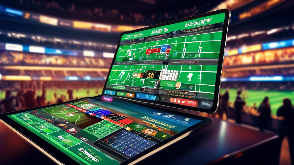 Create an image depicting a vibrant sports betting scene featuring a digital display of today