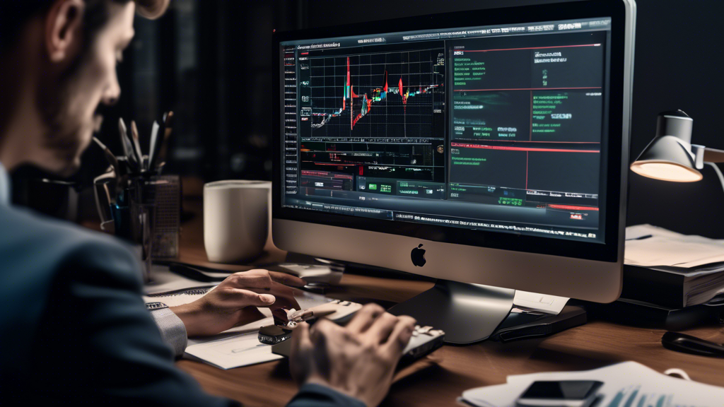 DALL-E Prompt: A person setting up their margin trading account on Interactive Brokers. The image should include a computer screen displaying the Interactive Brokers platform, with detailed steps and checkmarks indicating the process of account creation. The person appears focused and is possibly holding documents like IDs or financial statements. Surrounding elements can include financial charts, a calculator, and a cup of coffee, emphasizing a professional and organized atmosphere.