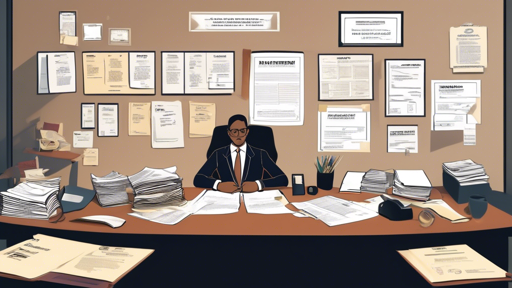 Prompt for DALL-E:

Create an image of a thoughtful person in a business suit sitting at a desk with various documents spread out in front of them. The background should show a modern office setting with certificates and legal books on the shelves. To the side, place a bulletin board displaying factors to consider when choosing a lawyer: experience, reputation, specialization. The person should be shown contemplating these factors, perhaps holding one document titled 
