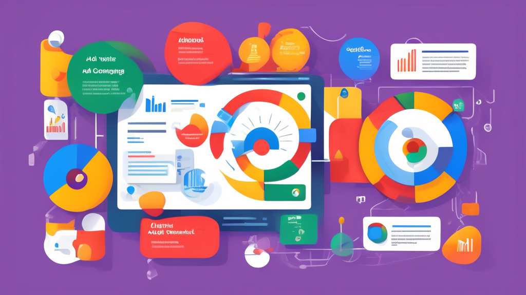 Create an infographic-style image illustrating best practices for leveraging the Google Ad Network. Include visual elements such as tips for optimizing advertising strategies, examples of successful Google Ad Network campaigns, and futuristic trends in digital advertising. Use vibrant colors and icons that represent various ad formats, targeting options, and metrics. The overall design should be engaging and informative, appealing to businesses interested in maximizing their advertising impact within the Google Ad Network.