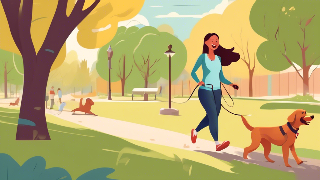 Prompt for DALL-E: 

Create an image of a joyful person walking their dog in a park, using a handsfree leash. The person is jogging with their dog, both looking happy and relaxed. Illustrate scenes of interaction, such as the person playfully reaching down to pet the dog without stopping, and the dog affectionately looking up at their owner. The background should show other elements of a pleasant park setting like trees, benches, and perhaps other dogs and owners engaging similarly. Include a quote bubble with a heart symbol and a testimony from a dog owner: 