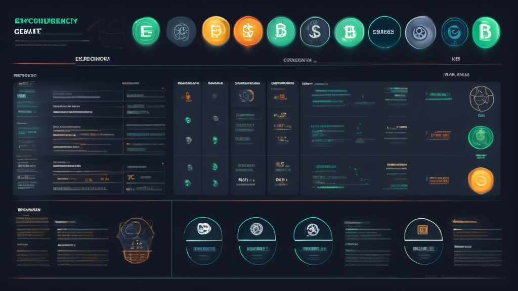 Create an image illustrating a comparison chart between cryptocurrency exchanges and brokers. The chart should highlight key differences such as fees, security features, user interface, and customer support. Include visually appealing icons for each category and make the design accessible for beginners. The background should feature a blend of cryptographic imagery, such as digital coins, blockchain networks, and a globe to represent the global nature of cryptocurrency trading.