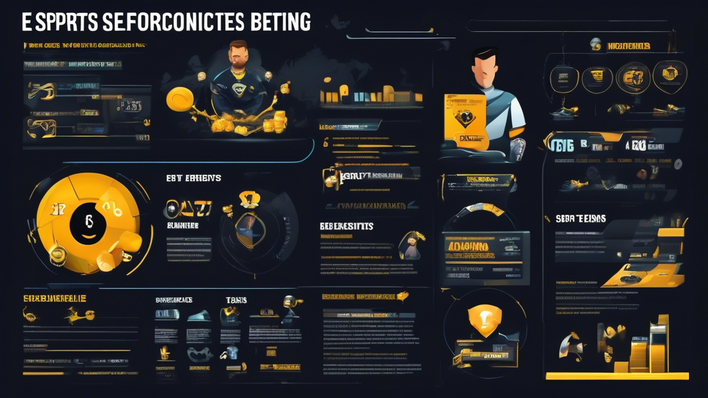 Create an informative and visually engaging infographic that illustrates effective strategies for successful e sports betting. Include elements such as graphs depicting team performance statistics, icons representing bankroll management techniques, and symbols that highlight responsible gambling practices. Incorporate visual cues that represent different e sports titles, alongside annotations of tips for researching teams and players. The overall design should be dynamic, tech-inspired, and appealing to an audience interested in competitive gaming and betting.