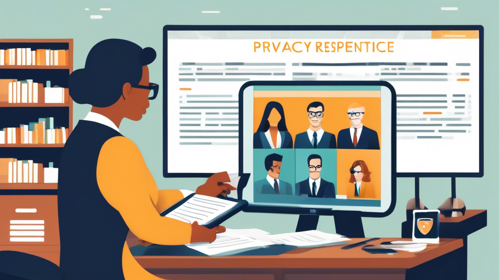 Prompt for DALL-E:

An image depicting a professional business environment where a company representative is showing clients a well-designed online privacy notice on a digital tablet. The background features office elements such as a desk, laptop, and legal bookshelves, highlighting a sense of trust and legal compliance. Icons representing data protection, privacy, and security are subtly integrated into the scene. The clients appear reassured and confident, symbolizing the importance of building trust and mitigating risks with an effective privacy notice.