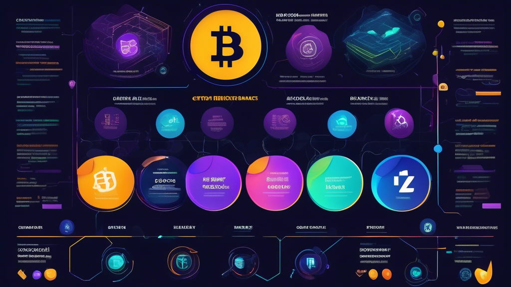 Create a detailed infographic showcasing an in-depth analysis of the leading crypto exchanges in 2023. Highlight key exchanges such as Binance, Coinbase, and Kraken, with sections comparing their features, trading options, and customer support services. Use symbols and icons to represent security, fees, usability, and customer support. Incorporate vibrant colors and modern design elements to emphasize the information and make it visually appealing.