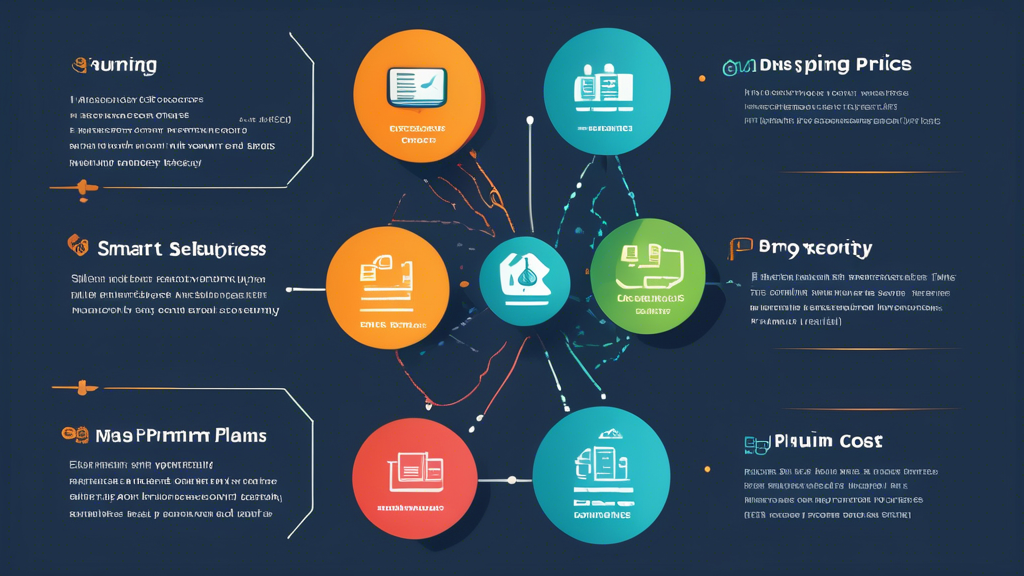 An infographic-style image depicting the various factors influencing Smart DNS Proxy prices. The image includes three main sections:
1) Subscription Plans and Pricing Tiers: Show a range of pricing options from basic to premium plans, illustrating with icons such as dollar signs ($) for cost.
2) Additional Features and Services: Depict add-ons like enhanced security, multi-device support, and customer service, represented by icons such as a shield, multiple devices, and a headset.
3) Comparative Analysis of Popular Providers: Show a comparison chart between different popular Smart DNS Proxy providers with varying prices and features. Use bright and engaging colors with clear labels to make the factors easily understandable.
The overall style should be modern and tech-oriented, emphasizing clarity and information dissemination.