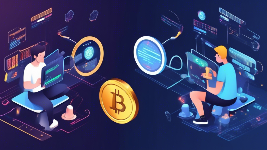 Create an image depicting a split-screen scenario showing two parts: on the left side, beginner traders engaging in basic trading strategies on a simple cryptocurrency trading platform interface; on the right side, experienced traders using advanced tools and techniques on a more complex trading platform interface. The background should include security elements like padlocks and shields, symbolizing investment safety and protection in the world of cryptocurrency trading.