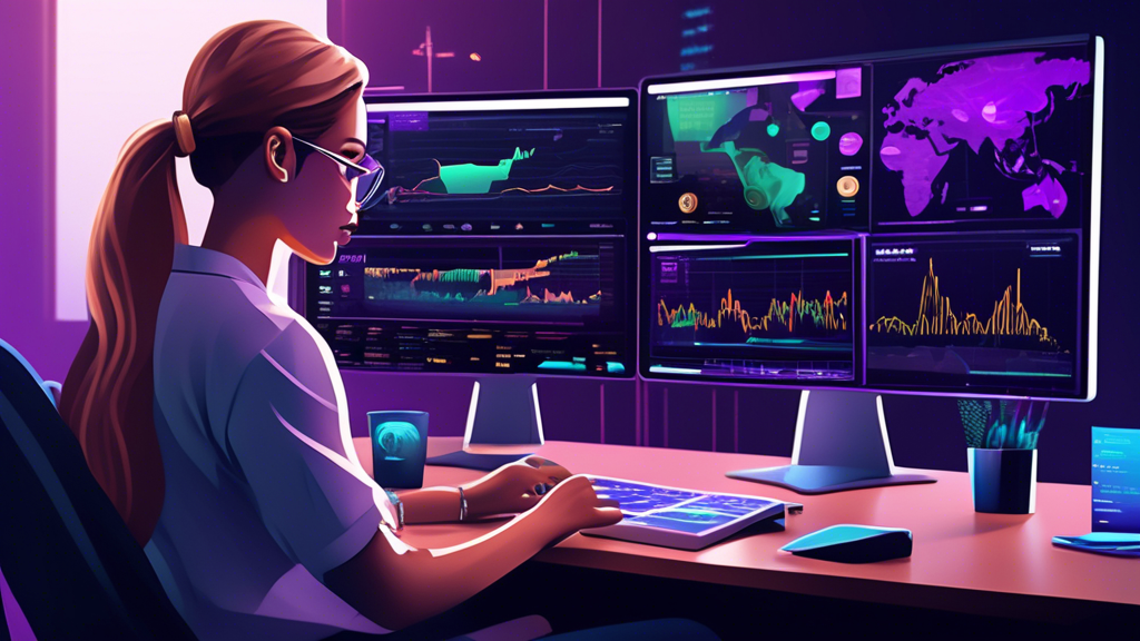 Create an image that depicts an individual leveraging Yahoo Crypto for smart investment strategies. Show a computer screen displaying Yahoo Crypto