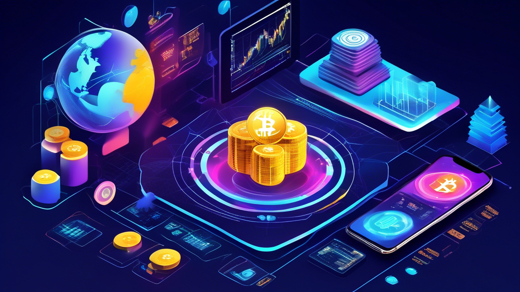 Create an illustration showcasing the advantages of trading Forex Crypto. Visualize a futuristic trading environment with a digital globe highlighting 24/7 market accessibility. Include elements representing liquidity, like flowing streams of cryptocurrency symbols (Bitcoin, Ethereum, etc.) and a graphical representation of lower transaction fees (like a gauge or meter). Incorporate enhanced security features, such as digital locks and blockchain chains, to emphasize the safety of transactions. The background should blend modern technology with a sense of global connectivity, conveying the idea of a seamless, secure, and always-open trading market.