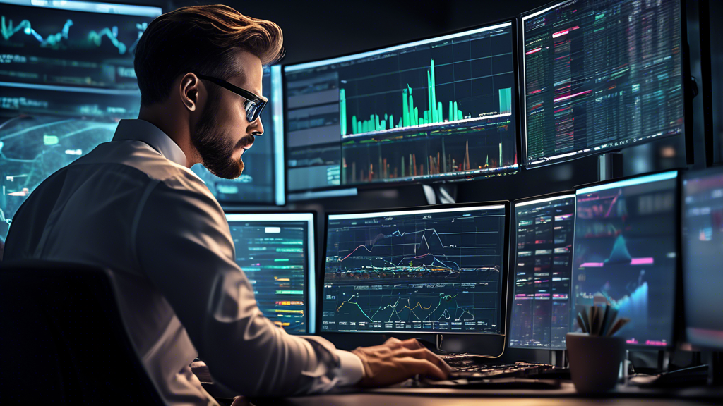 A detailed digital illustration showcasing a trader at a sleek, modern workstation, analyzing financial charts on multiple monitors. The focus is on the trader utilizing IBKR