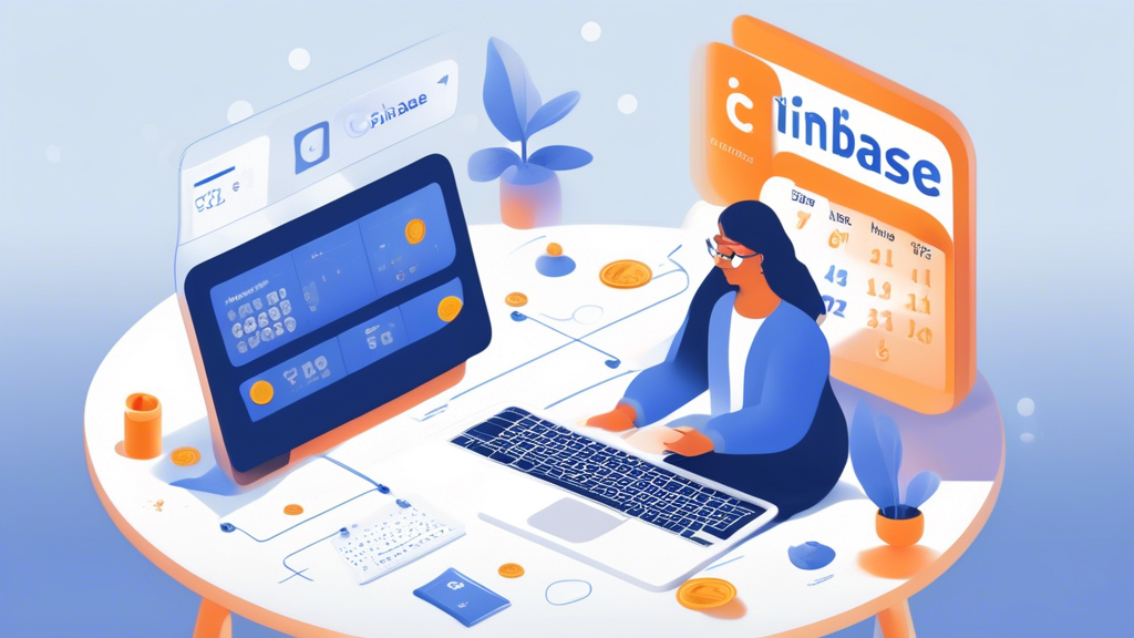 Create an image illustrating a user-friendly guide to setting up and managing a Coinbase IRA. The scene should depict a person sitting at a desk with a laptop open to the Coinbase website, following step-by-step instructions displayed clearly on the screen. Surround them with relevant icons and graphics showing tips for effective management, such as a calendar for tracking contributions, a magnifying glass representing research, and a checklist for avoiding common errors. The background should be inviting and organized, emphasizing a sense of achieving financial security and retirement planning. Keywords: Coinbase IRA, setup guide, account management.